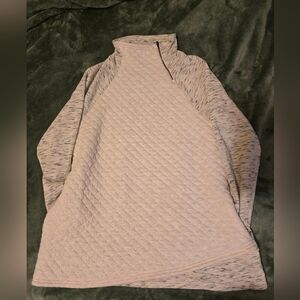 Chicos White And Light Grey Cowl Neck Zip Pullover Quilted Sweater Womens Size 1